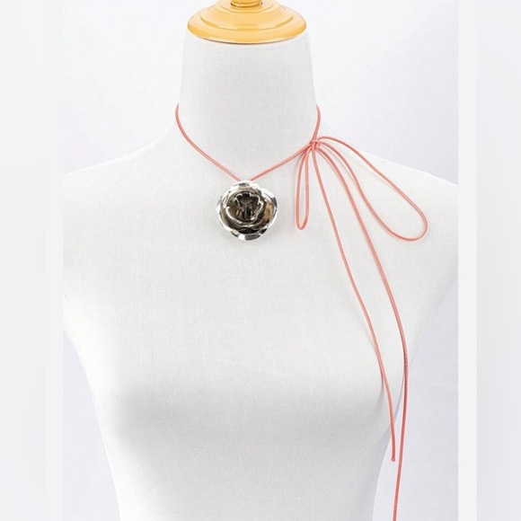 Tiaras Trends Silver Rose Cord Wrap Necklace - Picture 1 of 9